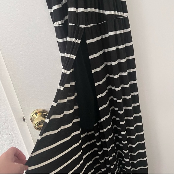 Loralette Maxi Dress Black White Stripe Front Slit 3X Plus Size - Picture 3 of 8